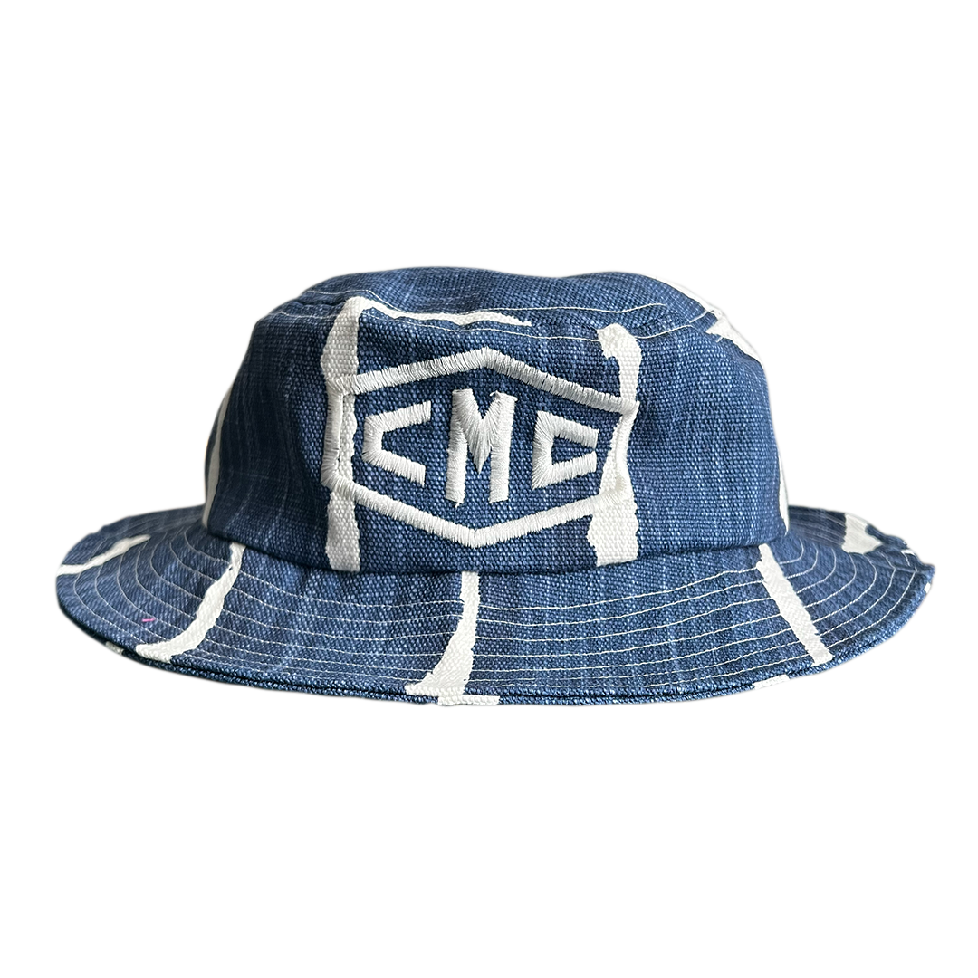 Blue Striped Denim Embroidered Bucket Hat