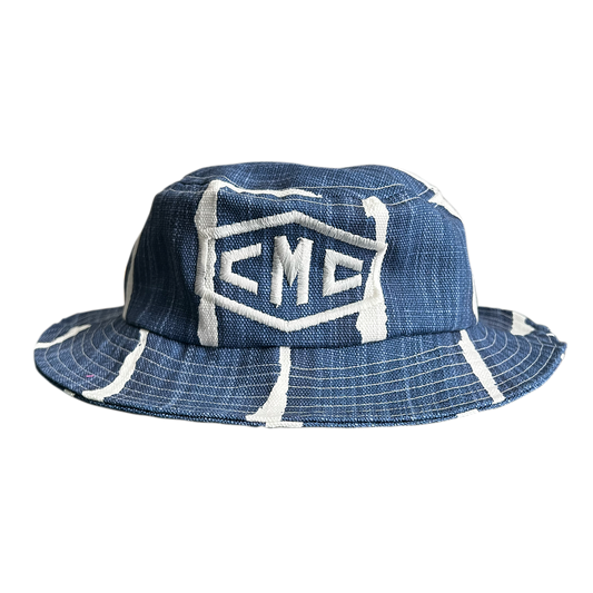 Blue Striped Denim Embroidered Bucket Hat